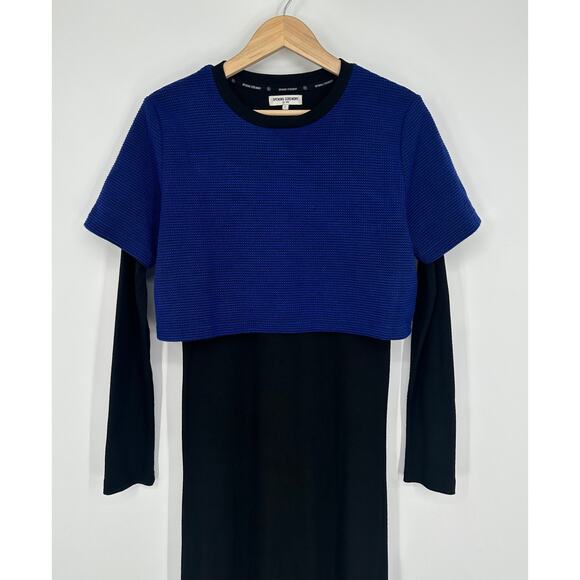 Opening Ceremony Layered Knit Dress Long Sleeve Crew Neck Midi Black Blue - Picture 3 of 12